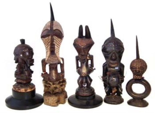 Lot 282 - Five Songye Nkisi power figures, the largest