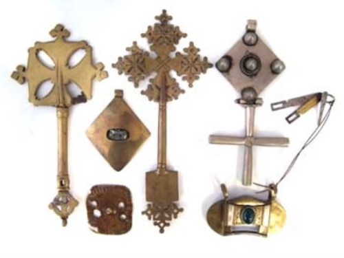 Lot 63 - Two Ethiopian metal Coptic Hand Crosses, a