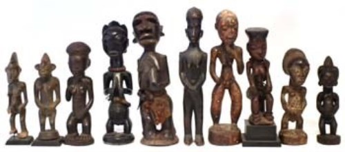 Lot 72 - Ten African figures carved in various tribal
