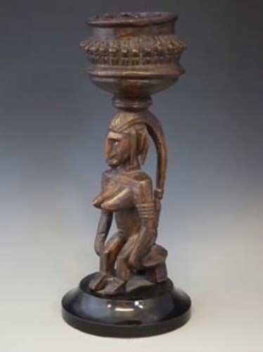 Lot 10 - Bamana Jo figural cup, 39cm high excluding base.