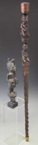 Lot 68 - Yoruba staff, carved with two figures, inscribed
