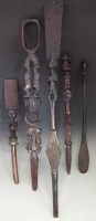 Lot 69 - Four Chief's staffs, and a spoon, carved in