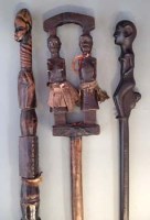 Lot 77 - Mende staff, another staff carved with a pair of