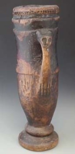 Lot 83 - Chokwe drum, carved with a mask and arm handle