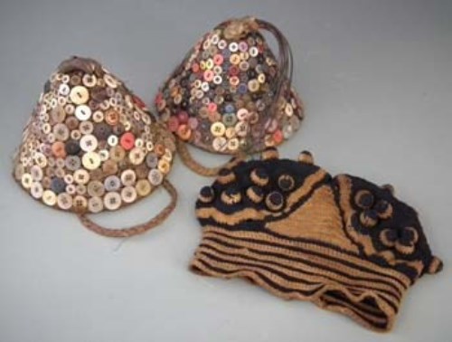 Lot 84 - Two Bwami button hats, also a Bamana knitted hat