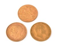 Lot 18 - Three gold full sovereign coins dated 1910, 1911 and 1914