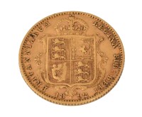 Lot 19 - Victorian half sovereign gold coin, shield back, dated 1892