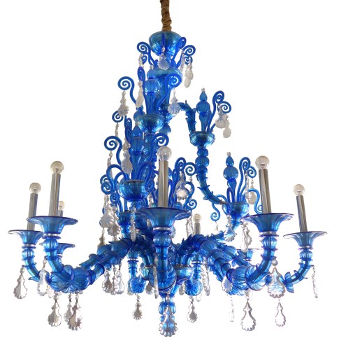 Lot 67 - Barovier & Toso Murano glass chandelier in blue, model no. 5350/09, size 53in high, 49in across.