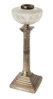 Lot 161 - A silver corinthian column lamp with glass shade