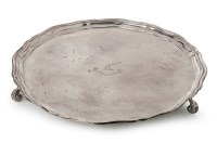Lot 164 - Silver salver on three acanthus scroll feet
