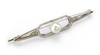 Lot 205 - 1930's Platinum and Cultured Pearl Diamond Set Brooch