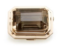 Lot 223 - Art Deco large smoky quartz single stone 14ct rose gold pendant brooch