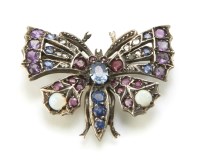 Lot 225 - Sapphire, ruby, diamond and opal set silver butterfly brooch