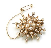 Lot 226 - Late Victorian pearl and diamond set star brooch