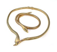 Lot 235 - A 9ct gold necklace and bracelet set of snake jewellery