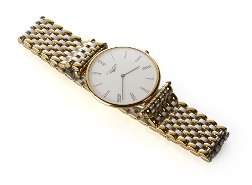 Lot 250 - A gent's Longines slimline steel and gold plated wristwatch Le Grand Classique.