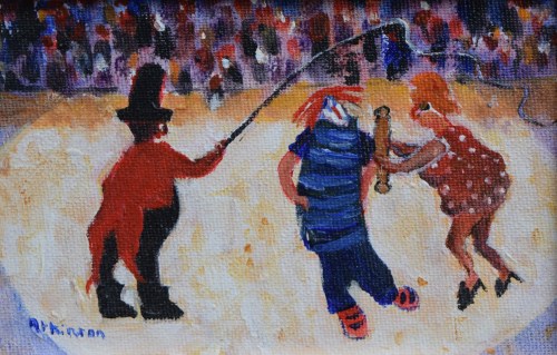 Lot 282 - Sue Atkinson, Cracking the Whip, oil.