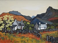 Lot 313 - David Barnes, Snowdonian Cottages, oil.