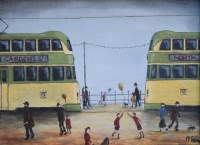 Lot 367 - M. Tobin, 20th century, Trams on the Promenade, oil.