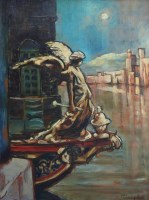 Lot 370 - Harold Riley, Venetian canal scene, oil.