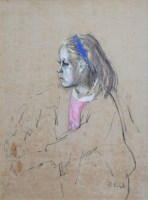 Lot 377 - Harold Riley, Portrait of a seated girl, pastel.