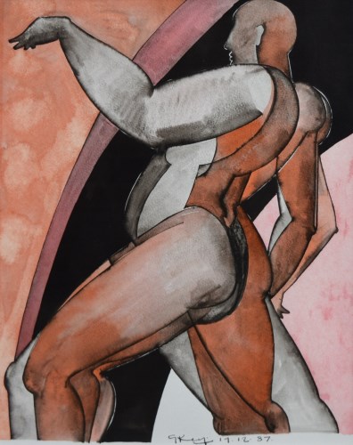 Lot 409 - Geoffrey Key, Athlete, watercolour and ink.