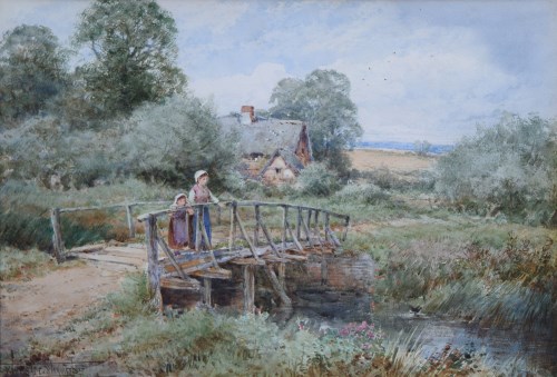Lot 493 - H.J. Sylvester Stannard, Odell Bridge, Bedfordshire, watercolour.