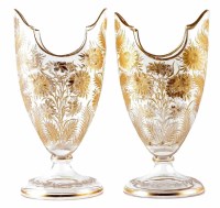 Lot 104 - Pair of Intaglio cut glass vases