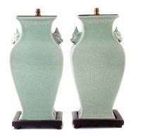 Lot 225 - Pair of Celadon table lamps.
