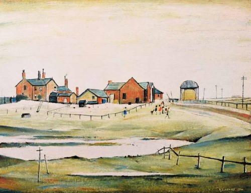 Lot 510 - After L.S. Lowry, Landscape with Farm Buildings, signed print.