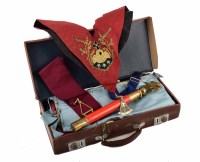 Lot 13 - A small collection of Freemason regalia contained within a hard leather case