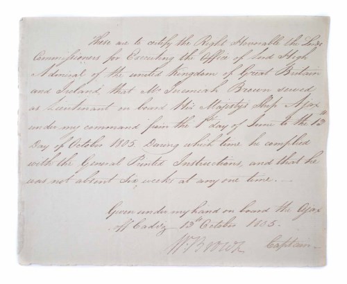 Lot 43 - Captain W. Brown, signed letter dated 13th