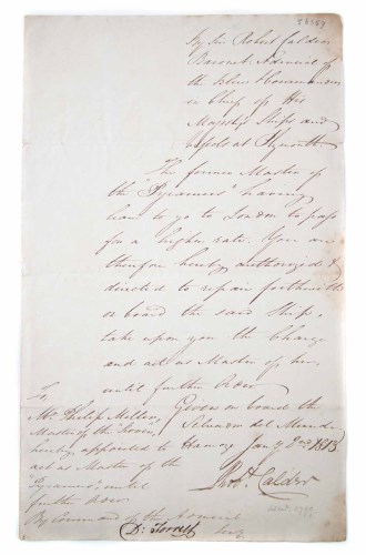Lot 44 - Admiral Sir Robert Calder, signed letter dated