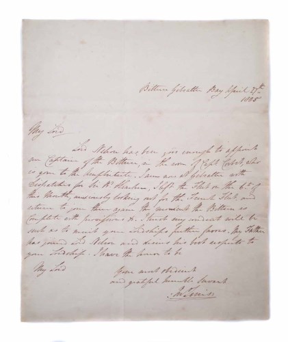 Lot 46 - Sir John Louis, signed letter dated 27th April 1805