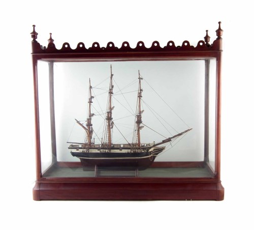 Lot 53 - Cased glass ship, fitted in a good Victorian