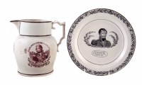 Lot 81 - Pearlware Admiral Lord Nelson jug also a Jan van Speyk plate.