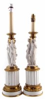 Lot 88 - Pair of continental bisque table lamps.