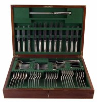Lot 191 - Silver six place setting canteen of cutlery, 63 pieces total, comprising entree forks, main forks, entree knives, main knives, soup spoons, table spoo