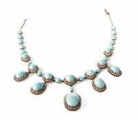 Lot 194 - A turquoise and diamond cluster 5-drop collarette necklace