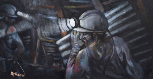 Lot 329 - Harry Malkin, We're on bonus, there's no time for a piss, acrylic.