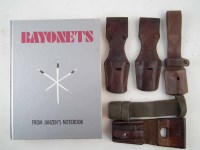 Lot 71 - Bayonets from Janzen's Notebook, 2nd Edition 1991, also four leather bayonet frogs and one canvas frog.