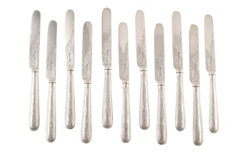 Lot 21 - 12 pairs of silver knives and forks, Marks "HH", Sheffield (filled)