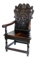 Lot 379 - Victorian copy of a 17th century oak Wainscot chair.