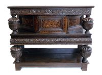 Lot 370 - Victorian copy of a 17th century oak buffet cabinet.