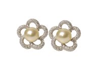 Lot 48 - Pair of cultured pearl and diamond set 18ct white gold cluster earrings