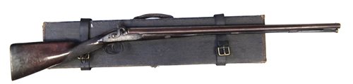 Lot 116 - Percussion double barrel 15 bore shotgun in case