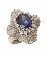 Lot 66 - Sapphire and Diamond large fancy cluster platinum ring