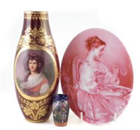 Lot 148 - Wagner vase, enamel on copper vase and an oval plaque.