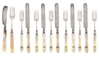Lot 34 - A set of silver and mother of pearl knives and forks