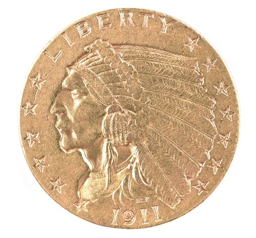 Lot 3 - A two and a half dollar gold eagle coin, 4.2 grams, dated 1911.